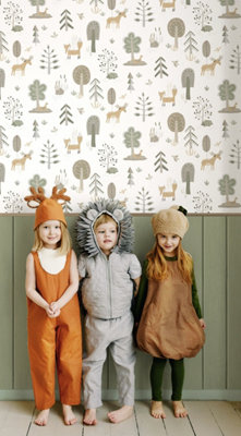 Galerie Little Explorers 2 Green Doga Happy Wood Panelling A4 Wallpaper Sample