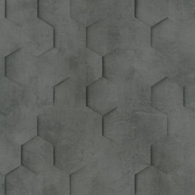 Galerie Loft 2 Black Textured Hexagon Design Wallpaper Roll