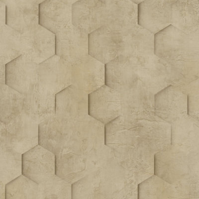 Galerie Loft 2  Brown Textured Hexagon Design Wallpaper Roll