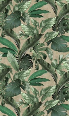 Galerie Loft 2 Green Tropical Leaves With Beige Textured Background 3-panel (3 x 2.7m) Wall Mural