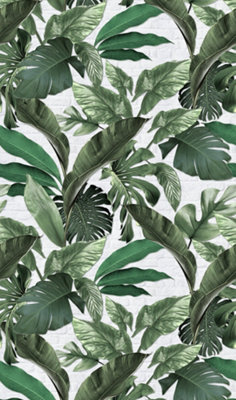 Galerie Loft 2 Green Tropical Leaves With White Exposed Brick Background 3-panel (3 x 2.7m) Wall Mural