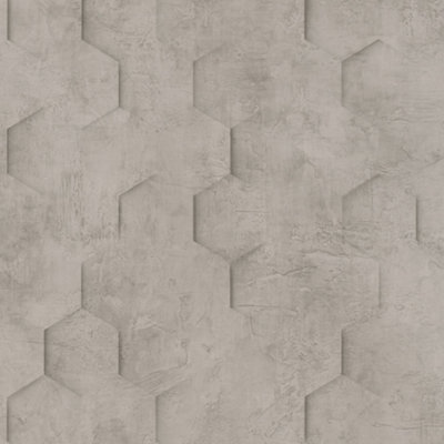 Galerie Loft 2 Taupe Textured Hexagon Design Wallpaper Roll | DIY at B&Q