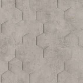 Galerie Loft 2 Taupe Textured Hexagon Design Wallpaper Roll