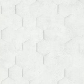 Galerie Loft 2 White Textured Hexagon Design Wallpaper Roll