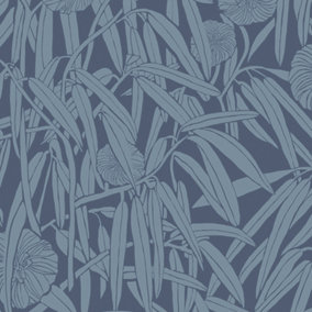Galerie Luxe Blue Two Tone Leaf Smooth Wallpaper