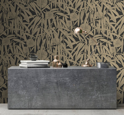 Galerie Luxe Gold Two Tone Leaf Smooth Wallpaper
