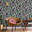 Galerie Luxe Green Red Blooms & Birds Smooth Wallpaper