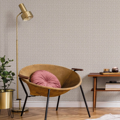 Galerie Luxe Ivory Silver Greek Key Smooth Wallpaper
