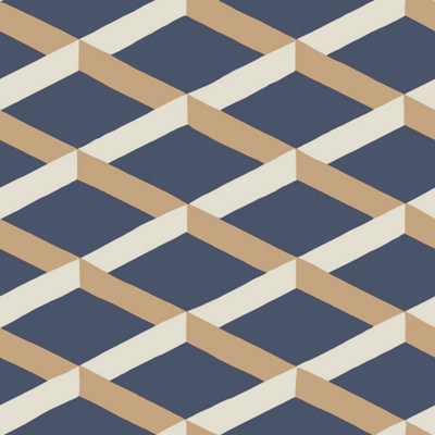 Galerie Luxe Mustard Blue Shadow Trellis Smooth Wallpaper