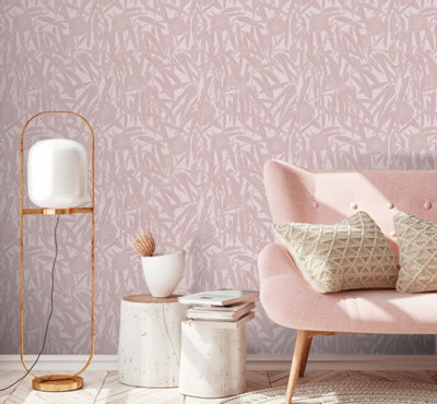 Galerie Luxe Pink Two Tone Leaf Smooth Wallpaper