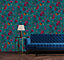 Galerie Luxe Teal Burgundy Blooms & Birds Smooth Wallpaper