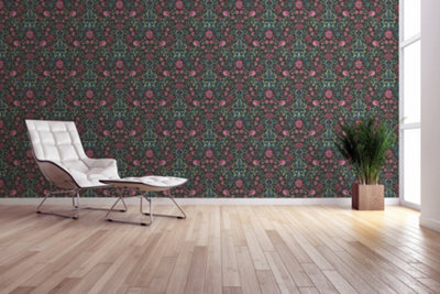 Galerie Maison Charme Black Floral Bird Motif Wallpaper Roll