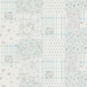 Galerie Maison Charme Blue/Grey Patchwork Vintage Floral Motif Wallpaper Roll