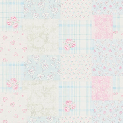 Galerie Maison Charme Blue/Pink Patchwork Vintage Floral Motif Wallpaper Roll