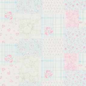 Galerie Maison Charme Blue/Pink Patchwork Vintage Floral Motif Wallpaper Roll