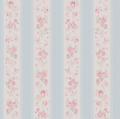 Galerie Maison Charme Blue Vintage Rose Stripe Motif A4 Wallpaper Sample