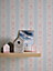 Galerie Maison Charme Blue Vintage Rose Stripe Motif Wallpaper Roll