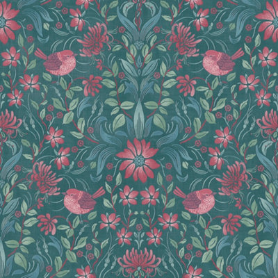 Galerie Maison Charme Green Floral Bird Motif Wallpaper Roll