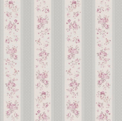 Galerie Maison Charme Grey Vintage Rose Stripe Motif A4 Wallpaper Sample