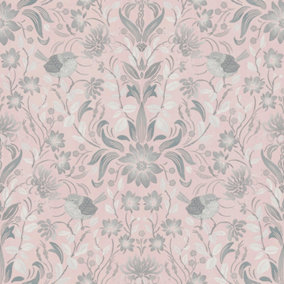 Galerie Maison Charme Pink Floral Bird Motif Wallpaper Roll