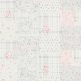 Galerie Maison Charme Pink/Grey Patchwork Vintage Floral Motif Wallpaper Roll