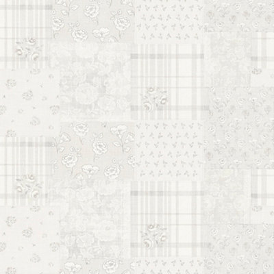 Galerie Maison Charme Silver Patchwork Vintage Floral Motif Wallpaper Roll