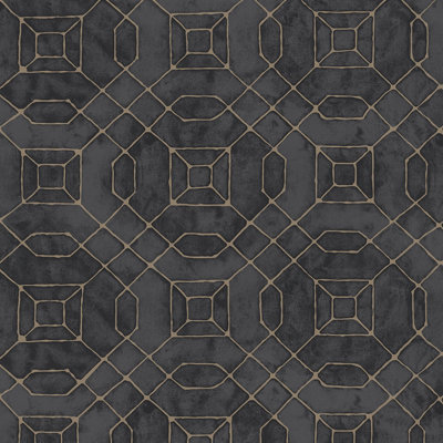 Galerie Metallic Fx Black Gold Metallic Geometric Textured Wallpaper