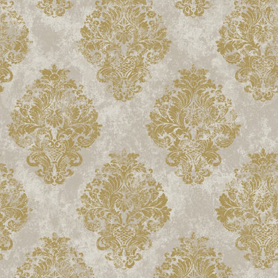 Galerie Metallic Fx Gold Metallic Damask Textured Wallpaper DIY at B&Q