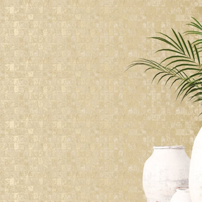 Galerie Metallic Fx Gold Metallic Tile Textured Wallpaper