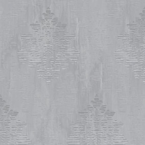 Galerie Metallic Fx Silver Grey Modern Metallic Damask Textured Wallpaper