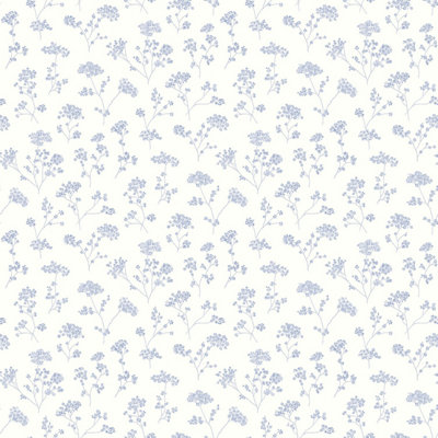 Galerie Miniatures 2 Blue White Cow Parsley Smooth Wallpaper DIY at B&Q