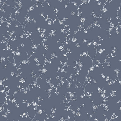Galerie Miniatures 2 Blue White Floral Trail Smooth Wallpaper