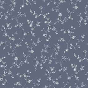 Galerie Miniatures 2 Blue White Floral Trail Smooth Wallpaper