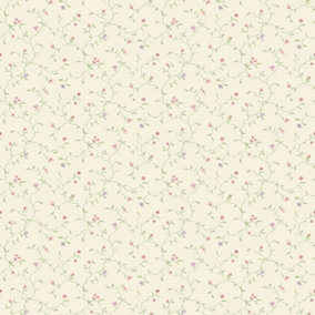 Galerie Miniatures 2 Cream Green Pink Purple Small Floral Trail Smooth Wallpaper