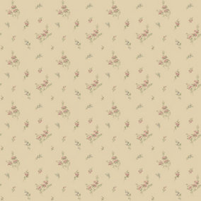 Galerie Miniatures 2 Cream Red Green Blue Small Floral Sprig Smooth Wallpaper
