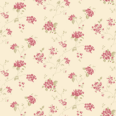 Galerie Miniatures 2 Pink Cream Green Hydrangea Trail Smooth Wallpaper