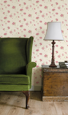 Galerie Miniatures 2 Pink Cream Green Hydrangea Trail Smooth Wallpaper