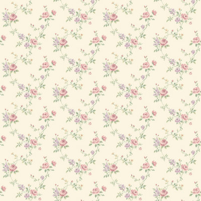 Galerie Miniatures 2 Pink Cream Green Purple Medium rose trail Smooth Wallpaper