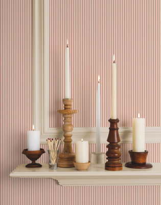 Galerie Miniatures 2 Pink Cream Ticking Stripe Smooth Wallpaper