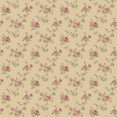 Galerie Miniatures 2 Pink Green Blue Cream Medium Rose Trail Smooth Wallpaper