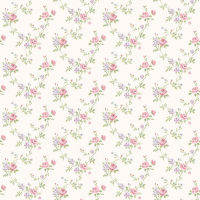 Galerie Miniatures 2 Pink White Green Purple Medium rose trail Smooth Wallpaper