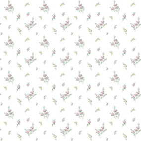 Galerie Miniatures 2 Pink White Green Small Floral Sprig Smooth Wallpaper