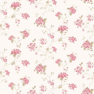 Galerie Miniatures 2 Pink White Hydrangea Trail Smooth Wallpaper | DIY ...