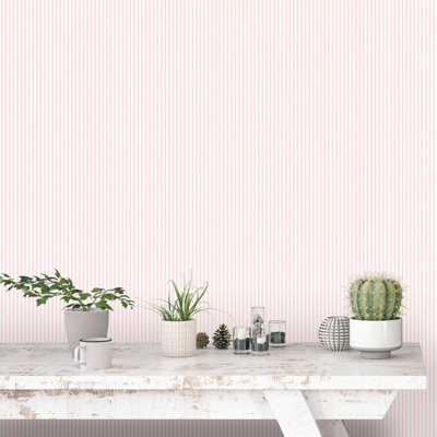 Galerie Miniatures 2 Pink White Narrow Stripe Smooth Wallpaper