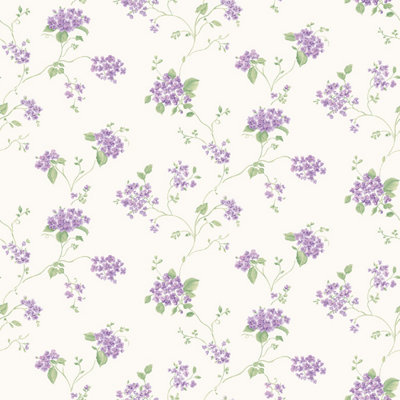Galerie Miniatures 2 Purple Green White Hydrangea Trail Smooth Wallpaper
