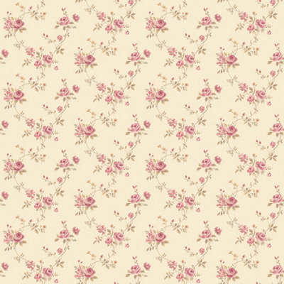 Galerie Miniatures 2 Red Cream Green Medium Rose Trail Smooth Wallpaper