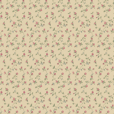 Galerie Miniatures 2 Red Cream Green Small Rose Trail Smooth Wallpaper