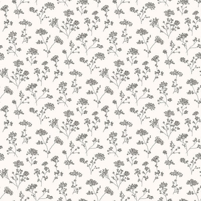 Galerie Miniatures 2 White Black Grey Cow Parsley Smooth Wallpaper