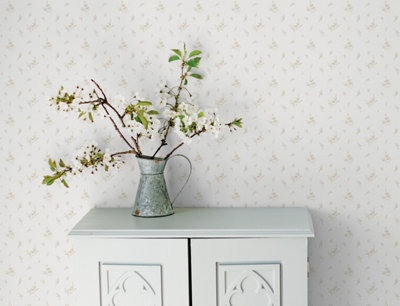 Galerie Miniatures 2 White Cream Small Floral Sprig Smooth Wallpaper
