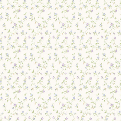 Galerie Miniatures 2 White Purple Blue Green Small Rose Trail Smooth Wallpaper